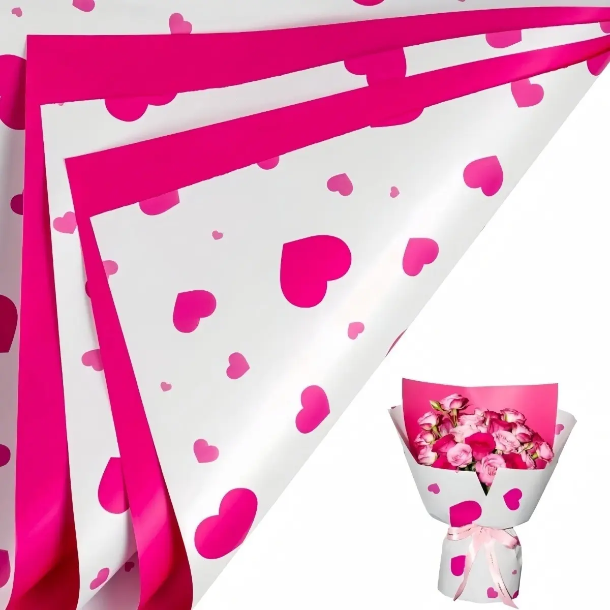 20pcs Heart Expression Heart Pattern Thick Waterproof Fabric Packaging Paper, Rose Flower Shop Bouquet Gift Decoration Material, Birthday Valentine's Day Wedding Party, Gift Wrapping Supplies, Creative Gift Packaging, Bouquet Wrapper, Gift Wrapped