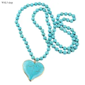 Women's Boho Turquoise Heart Necklace, Vintage Layered 86-88cm Chain, Allergy-Safe Fashion Statement Turquoise Jewelry, Ideal for Summer Festival & Beach Vacation, Perfect Gift