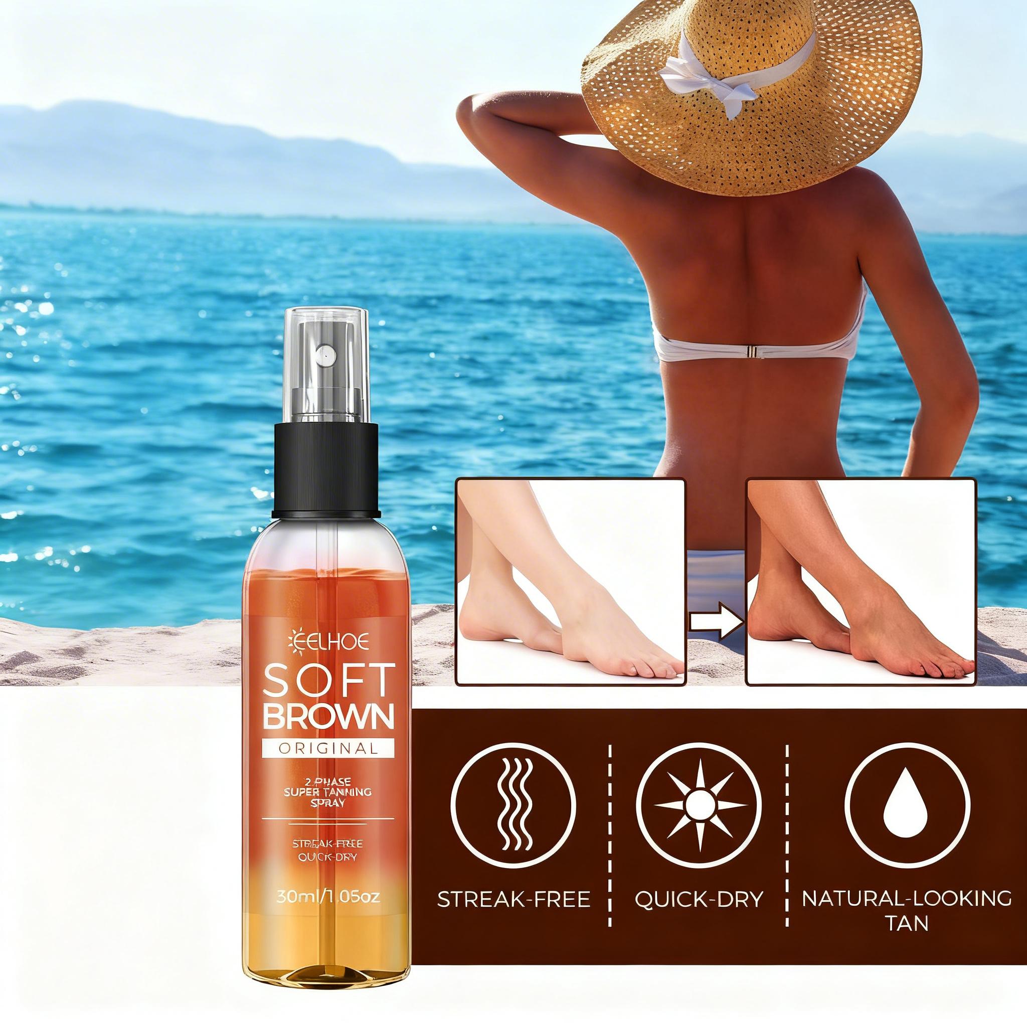 EELHOE Super Tanning Spray with Calendula & Vitamin E, Streak-Free Rapid Bronze for Face & Body, Non-Greasy Fast Absorbing Sunless Tanner, Gentle for Sensitive Skin, Indoor/Outdoor Use wipes self dark tanglow