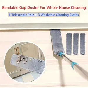 Retractable Gap Dust Removal Cleaner - 61.4 inches  Extendable Duster with 3 Microfiber Fabric Cloths , Soft Bristles, Stainless Steel Locking Design, Bendable Rotating Brush, Lightweight for Delicate Surfaces & Living Room Gaps Cleaning Set