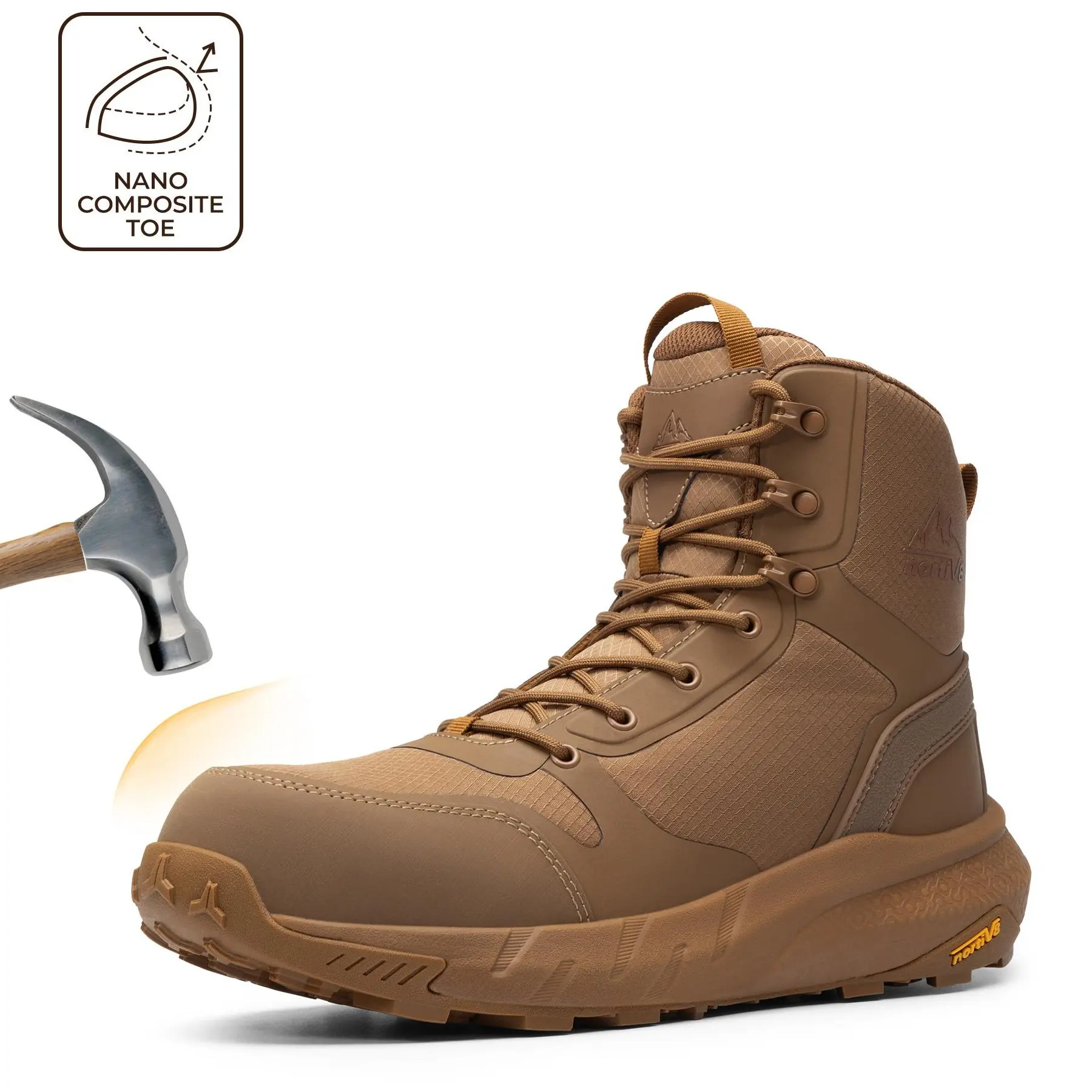 【SohoChic】NORTIV 8 Men's Ankle-High Nano Composite Toe Work Safety Boots, Nylon Cuban Lace-Up with Side Zipper, EVA, All-Seasons Impact-Safe Closed Warehouse Carpenter Footwear