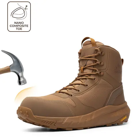 【Fall Deals】NORTIV 8 Men's Ankle-High Nano Composite Round Toe Work Safety Boots for Workers, Nylon Cuban Lace-Up with Side Zipper, EVA, All-Seasons Impact-Safe Closed Plain Warehouse Carpenter Footwear,outdoorfun