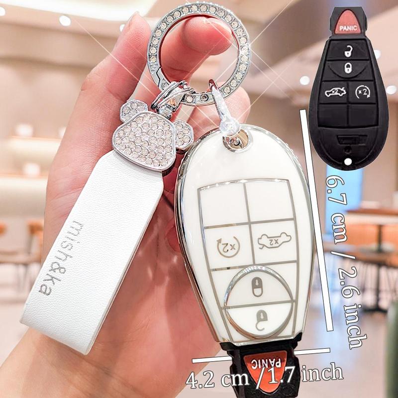 Car Key Case, 1 Count Rhinestone Decor Car Key Protector with Keychain, Car Key Case for Jeep Grand Cherokee 09-12 Chrysler 300 Dodge Charger RAM