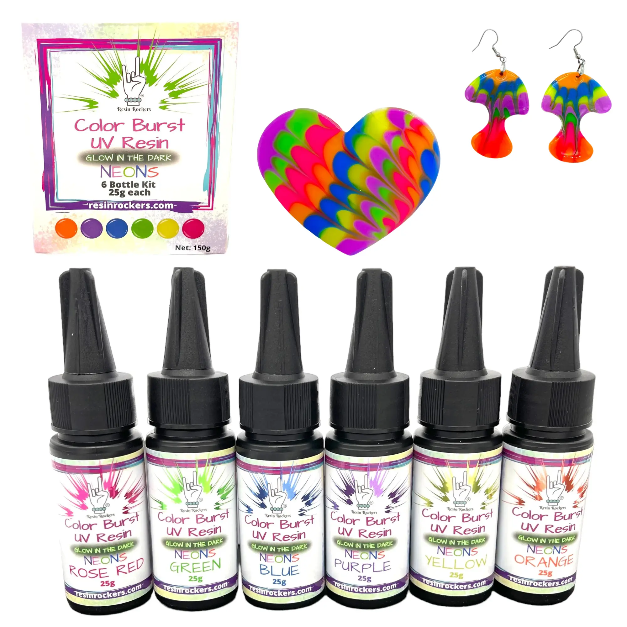 Color Burst NEONS Glow In The Dark UV Resin – Individual Bottles