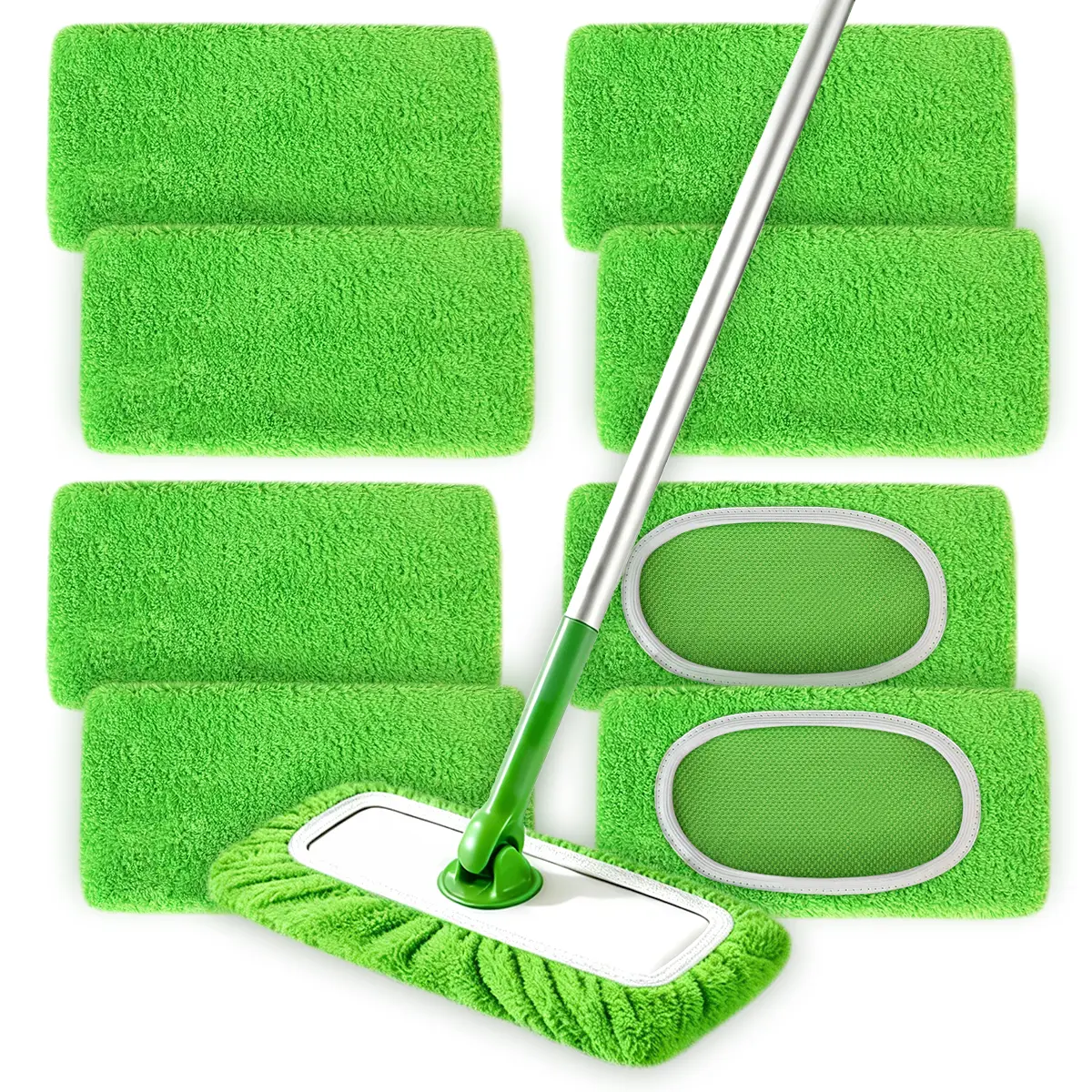 8Pcs Washable Microfiber Mop Pads, Reusable Replacement Refills Compatible with Swiffer Sweeper, Wet and Dry Flat Mop Cover, Durable Machine Washable Floor Cleaning Pads for Household