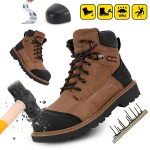 Steel Toe Work Boots for Men Non Slip Comfortable Leather 6 Inch Industrial & Construction Boots Puncture-Proof Outdoor Work Safety Boots  Footwear
