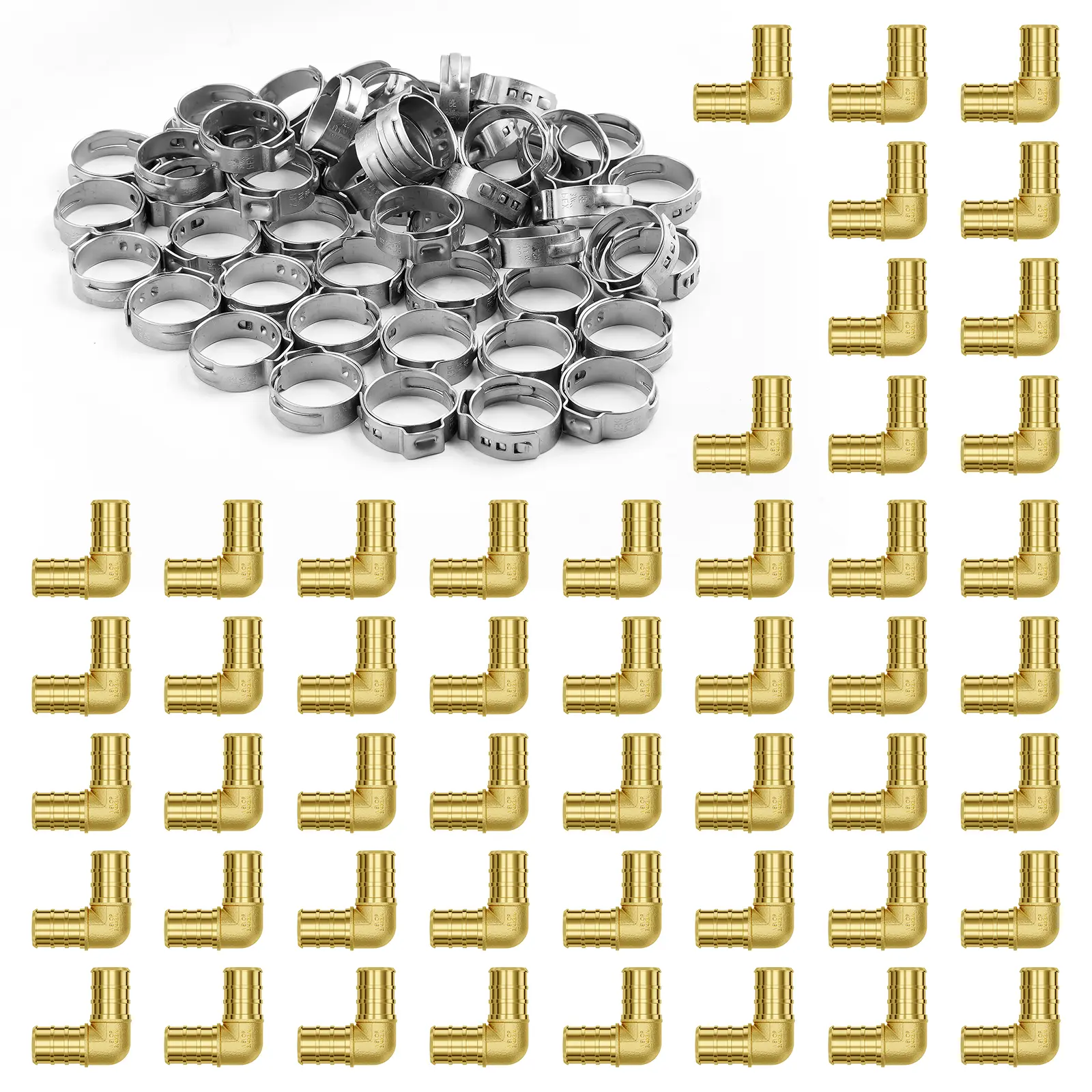 【summerfinds】VEVOR Pipe Fittings, 3/4" 50PCS Brass Pipe Fittings, Clamp-style Elbows Pipe Connector Brass Air Fittings, Heavy Duty Plumbing Fittings Tube Adapter for Heating/Shower Systems,Outdoor Water Pipes