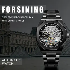 Classic Handsome Round Dial Automatic Men's Mechanical Watch Stainless Steel Strap Waterproof Luminous Mechanical Men's Skeleton Watch Fully Automatic as Birthday Gift Autumn Clothing, Autumn Fresh Autumn