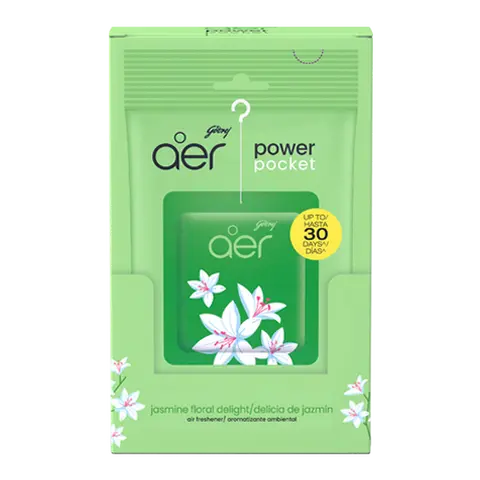 Godrej Aer Power Gel Pocket Scented Home Fragrance Freshener, Jasmine Floral Aroma for Home, Easy-to-Use Hang Setup, Fights Odour, Instant Refresh, 6 Pieces Pack
