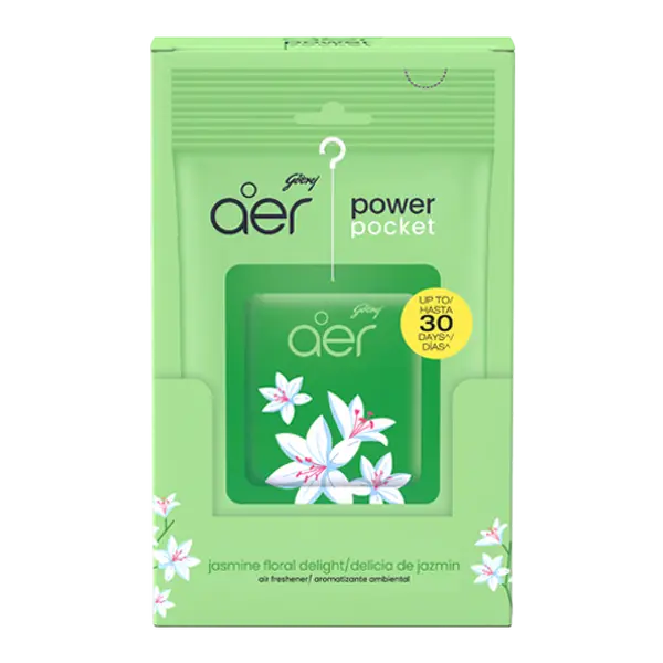 Godrej Aer Power Gel Pocket Scented Home Fragrance Freshener, Jasmine Floral Aroma for Home, Easy-to-Use Hang Setup, Fights Odour, Instant Refresh, 6 Pieces Pack