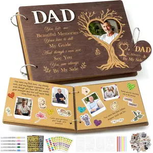 Dad Memorial Gifts Photo Album – 110PCS In Loving Memory of Dad Wooden Scrapbook Kit Sympathy Gift for Loss of Father, Bereavement Keepsake Grief Journal for Father’s Day & Grieving Family