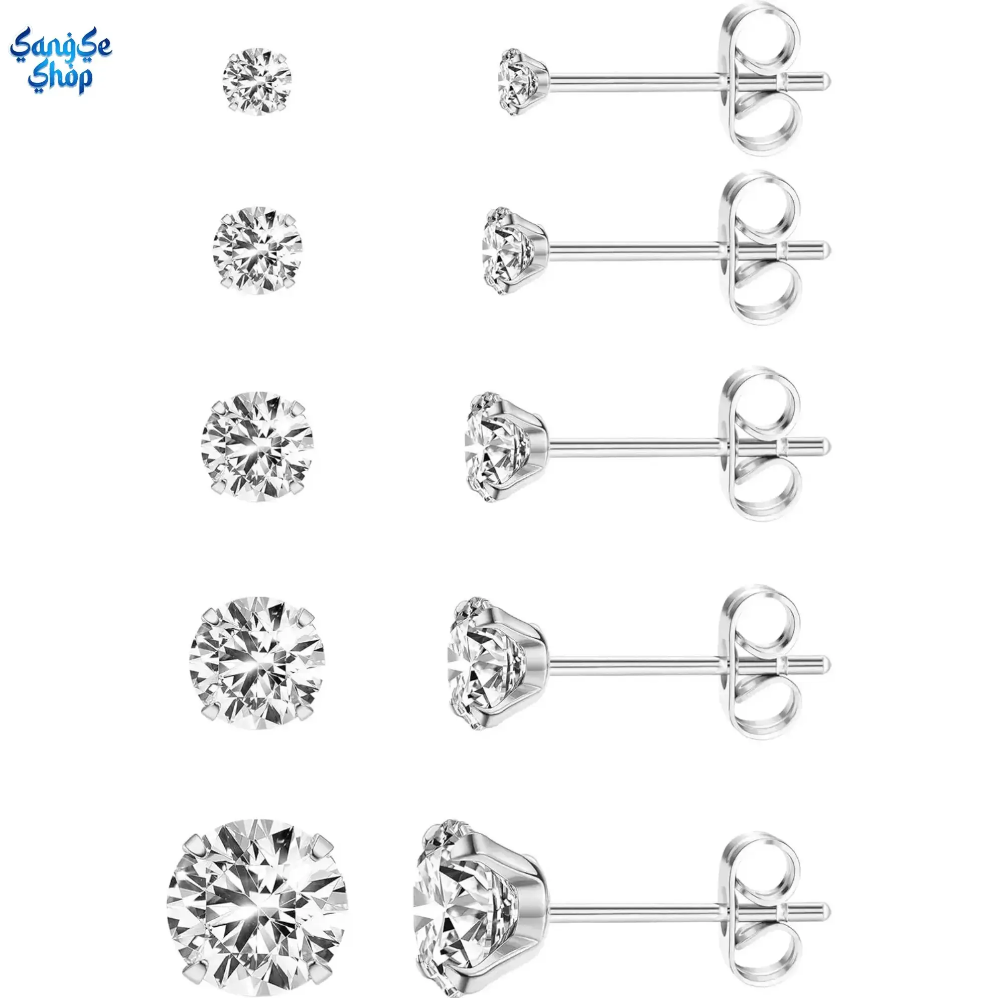 5 Pairs Stud Earrings Set with Round Cubic Zirconia, Unisex 316L Stainless Steel Minimalist Jewelry, Hypoallergenic Extra Long Posts for Anniversary & Valentine's Day, Men's Earrings, Male, Daily, Daily Wear, Plastic, 3Mm