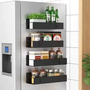 Magnetic Spice Storage Rack Organizer for Refrigerator and Oven, Black Fridge Organizers and Storage kitchen rack Decor kitchen gadgets Adjustable Hooks Holder
