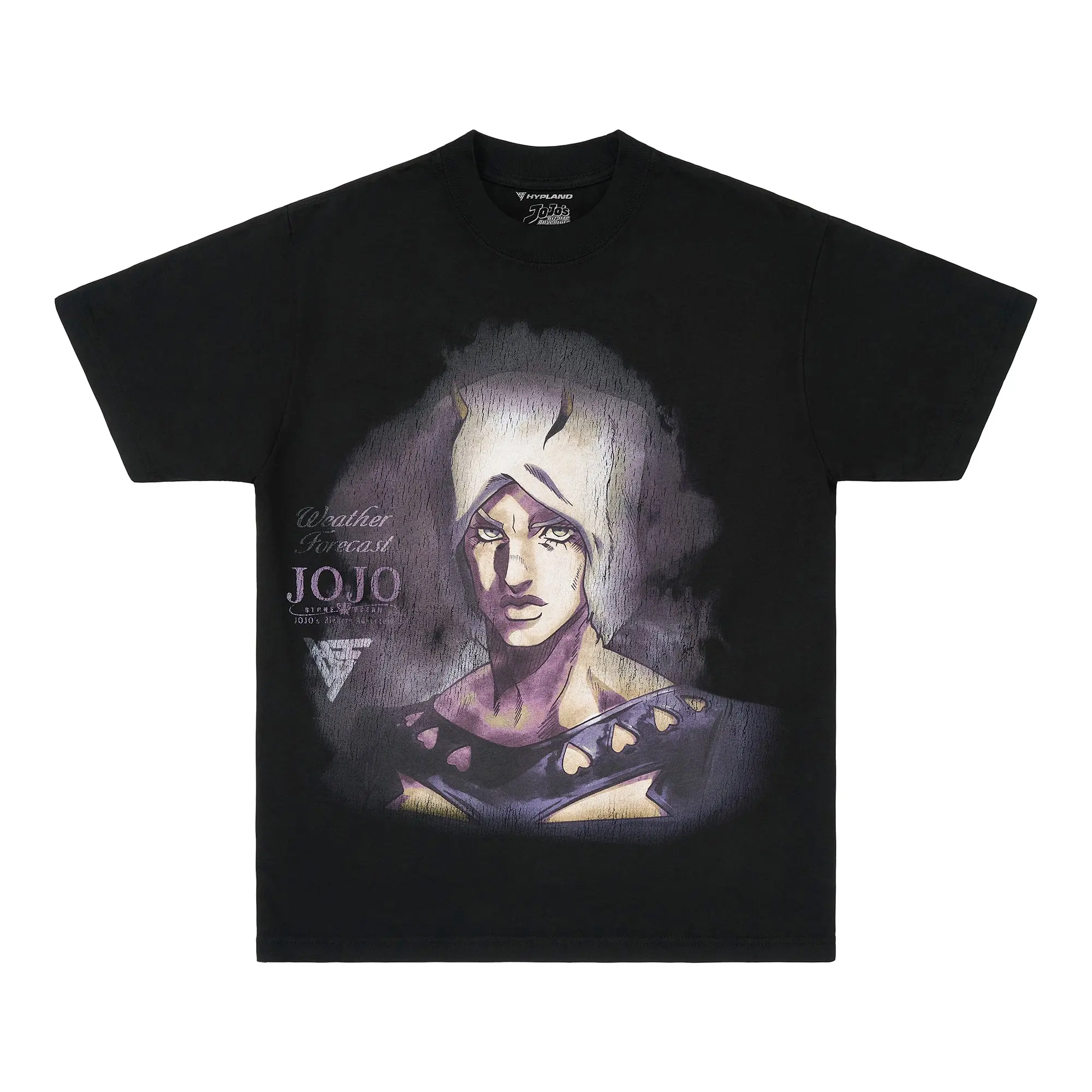 Men's Officially Licensed JOJO Weather Report Graphic Cotton Crew Neck Short-Sleeve Tshirt - Jumbo Black Casual Menswear Top, True To Size Clothes