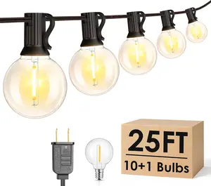 25FT G40 LED Outdoor String Lights, Plug-in Waterproof Patio Lights with 10+1 LED Bulbs, Porch Balcony Lights for Backyard Party Decor, Black