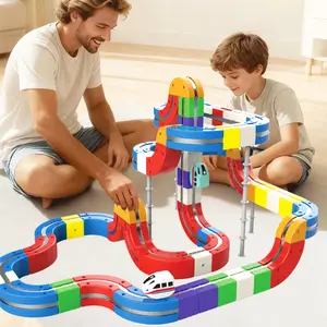 Electric Train Set for Kids Mix-and-Match Cubes Track Embedded Layouts with Motorized Train and Road Signs Magnetic Train Track Set Creative Building Toy Gift for Boys Girls 3 4 5 6 7 8 Years Old car track magnetic train set magic rail block games