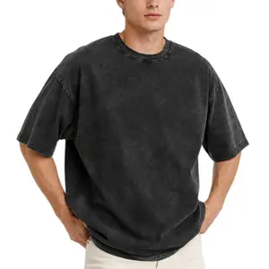 Men’s Black Washed Oversized Cotton T-Shirt, Loose Fit Crewneck Tee, Casual Streetwear Short Sleeve Shirt