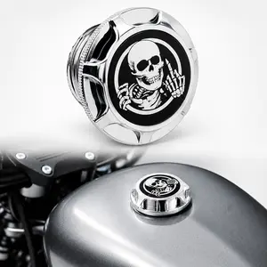 Chrome Vented Pop-Up Fuel Tank Gas Cap Skull Pattern Flush Mount Screw-In Billet Aluminum Motorcycle Tank Cover Replacement for Select Harley 1996-2014 Models with Compatible Screw-In Fuel Tank Opening