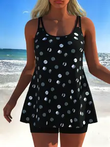 Women's Fashion Tankini Swimsuit Set, Tankini with Shorts, Beachwear for Summer 2026, Casual Slim-Fitting Swimwear, Random Print Design, Tankini Top Bottoms