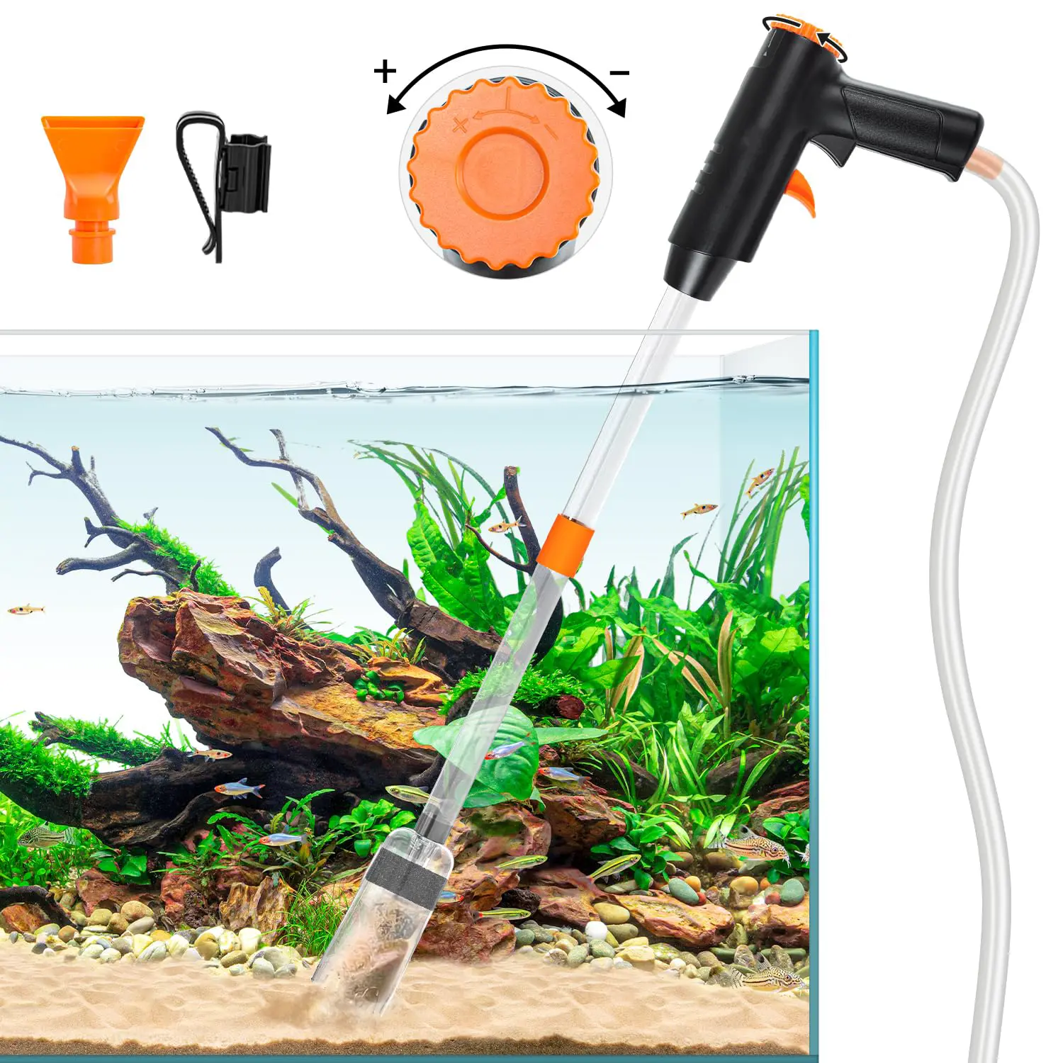 132GPH Manual Aquarium Gravel Cleaner, Fish Tank Siphon Vacuum Cleaner with Adjustable Water Flow for Cleaning Dirt, Water Change & Wash Sand Aquarium Cleaning Tools