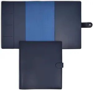 Premium Faux Leather Discbound Notebook Folio Cover with Multiple Pockets and Secure Button Clasp, Letter Size Navy Blue - Notebook Not Included