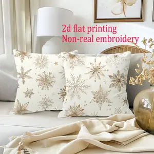 Set of Two, Flat Printed Christmas Pillow Covers in Various  These Cushion Covers Feature Non-Real Embroidery Snowflakes