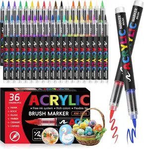 36-Color Acrylic Paint Markers, Soft Brush Tip Pens and Markers, Acrylic Paint Pens for Wood, Stone, Canvas, Glass, Fabric, Egg, Rock Painting and DIY Crafts Art Supplies