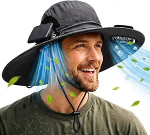 Outdoor camping sun hat with 2 fans, suitable for women fishing hat, summer hat, fan hat, suitable for men and women gardening, beach, travel, camping, sports，fan hat