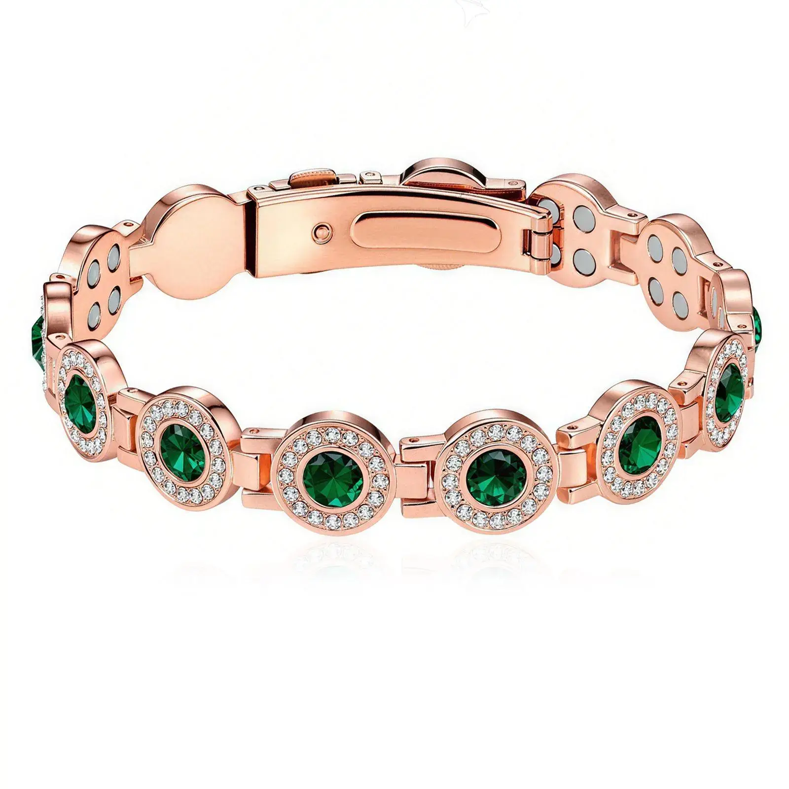 4X Strength Magnetic Copper Bracelet for Women-Updated 3800 Gauss Magnets-Adjustable Length with Secure Clasp-Premium Multi-Facet Crystal Inlays