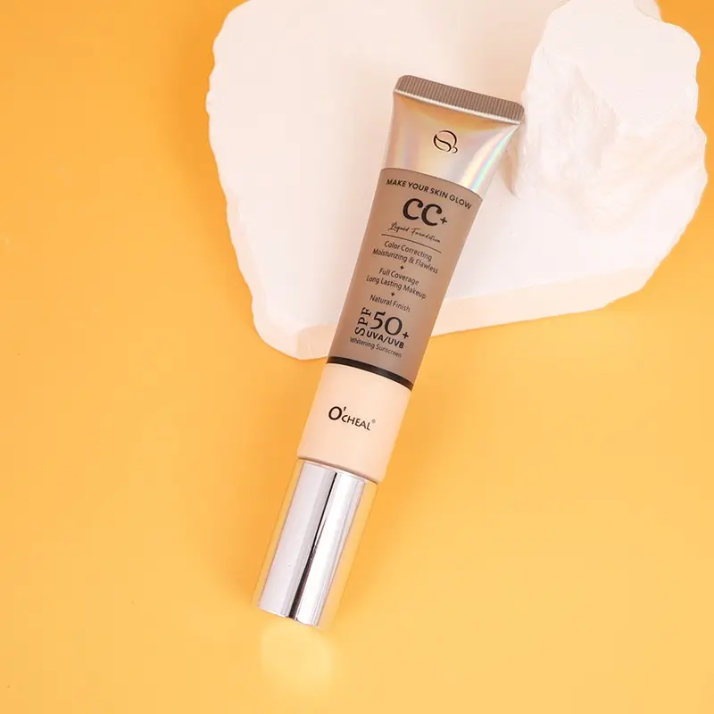 O'cheal CC Sunscreen Cream, Isolation Flawless Brightening Foundation, Natural Waterproof Long-Lasting Concealer, Moisturizing Breathable SPF 50 Pa++ 30g