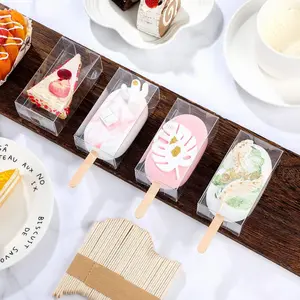 75 count Clear Ice Cream Lolly Cakesicle Boxes Set 25 Clear PET Box Ice Cream Plastic Cake Candy  Container with 50 Wooden Sticks for DIY Baking Wedding Birthday Party Favor