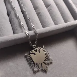 Albanian-Double Eagle Stainless Steel silver Necklace- Unisex albanian jewelry