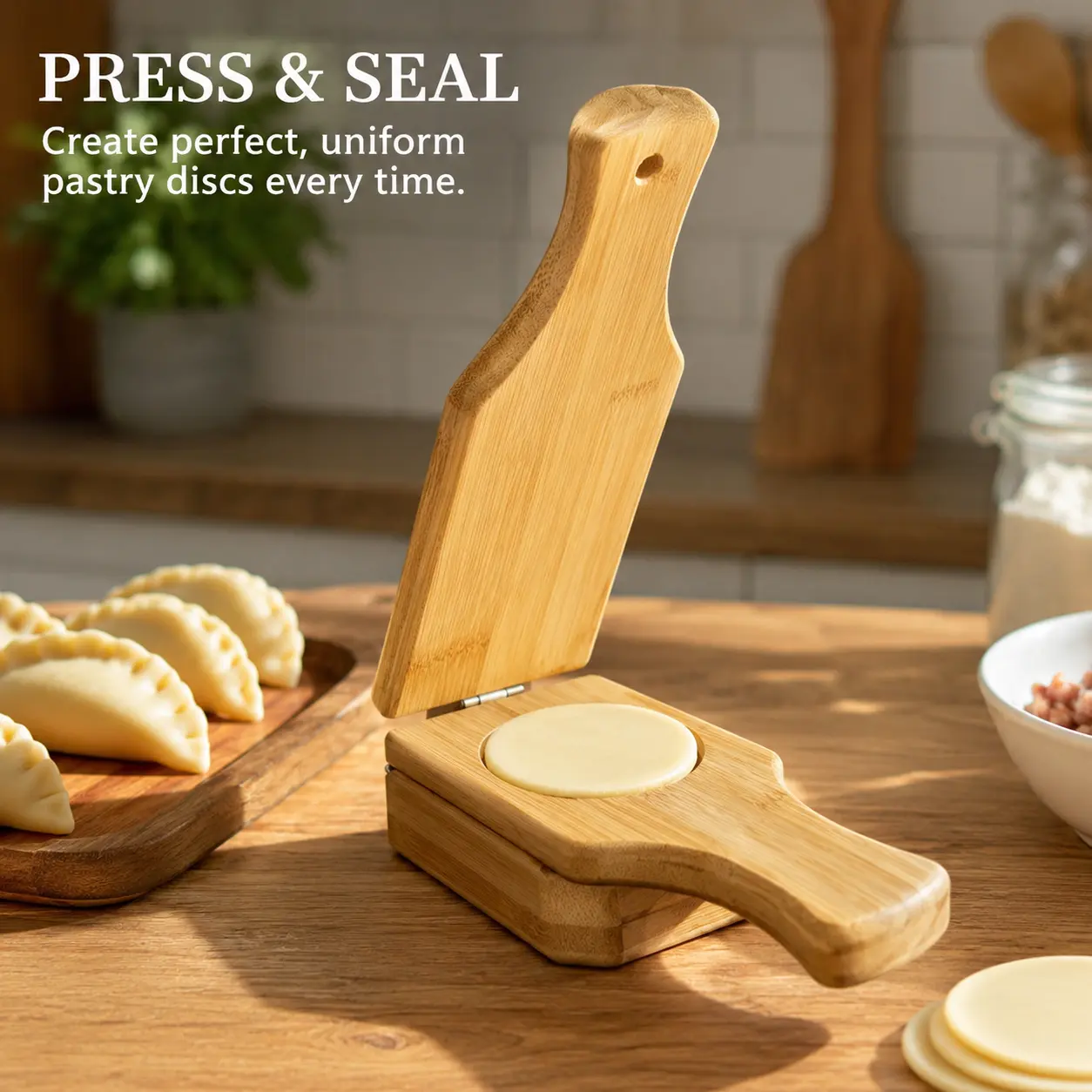 1-Count Sturdy Metal-Bamboo 2-in-1 Tostonera Maker, Smooth Surface, Hanging Rope & Storage Feature for Home Kitchen Fried Green Banana Crisps Making