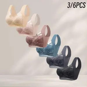 EssElegance 3/6-Pack Lace Wireless Bras - Seamless, Soft, Ultra-Comfortable, Ideal for Year-Round Wear