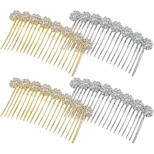4 s Alloy Rhinestone Side Hair Combs Crystal Flower Hair Clips Wedding Hair Comb Bridal  Hair Clips Combs French Hair Accessories for Women(Sier,Gold)