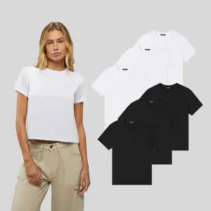 Cuts | Almost Friday Tee Women's Short Sleeve T-Shirt 3-Pack | Classic Fit Crew Neck | Wrinkle Free Soft Stretch Everyday Tee - White or Black