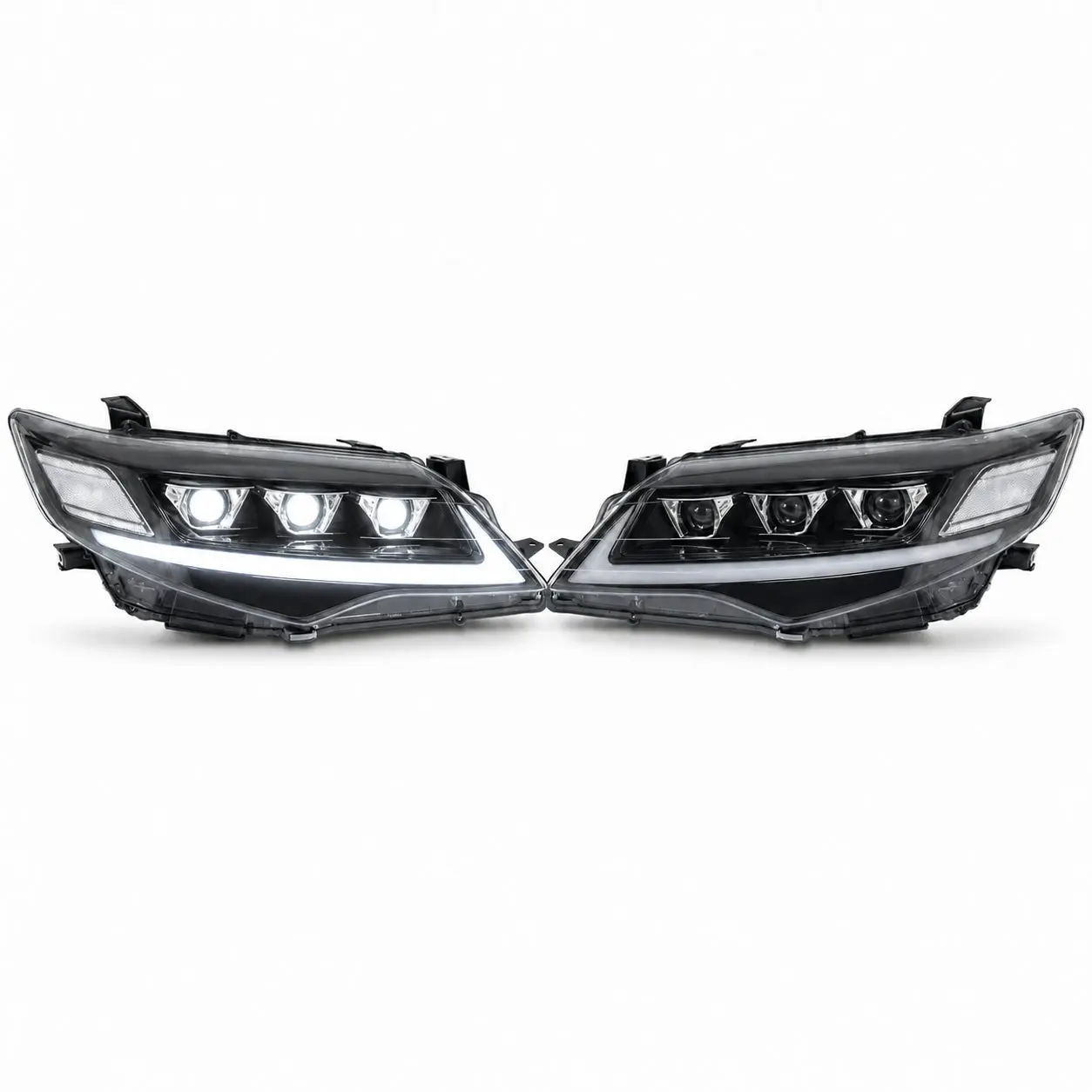 Pair of LED Triple Projector Headlights Assembly with Aluminum Base, Plug-in Fit, Road Light for 2012-2014 Toyota Camry - Triple LEDs