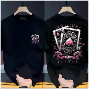 Loose cotton T-shirt, poker print, American sports style, casual, short sleeved, creating a unique dressing style, urban street style, suitable for men, women, mothers and friends, couple style, fashionable loose, youthful and energetic, men's daily wear