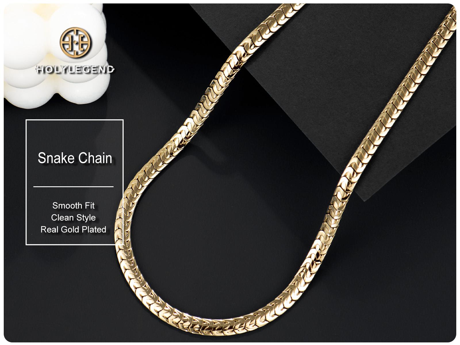 Holylegend 14K Real Gold Plated Snake Chain Necklace for Men, Flat Chain Design, Smooth Finish, Classic Minimal Style, Gift Ready