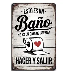 Spanish Bathroom Humor Art, Design - Home, Bar and Coffee Shop Decorative Metal Plaque, Size 12x 8inch with Floral Embellishments, Unisex Fun Gift,1PC 2D Plane Retro Iron Wall Decor "Este es el Bano"