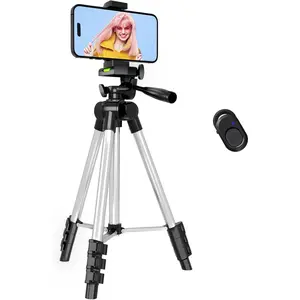 Phone Tripod, 44-inch Phone Tripod with Phone Holder Mount/Wireless Remote For Ringlight,Camera,Webcam,GoPro, Tabletop Lightweight Stand For iOS,Android,Smartphone