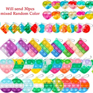 Random Color Bubble Design Silicone Keychain, 30pcs Mini Pop Bubble Fidget Toy, Stress Relief Toy for Party, Classroom Reward