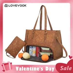 【Valentine's Day Gift】LOVEVOOK Lunch Tote Bag for Women, Laptop Bag with Insulated Lunch Compartment, Quilted Large Capacity Computer Handbag with Purse for Business, Work, Nurse, Office, Collage, Casual.