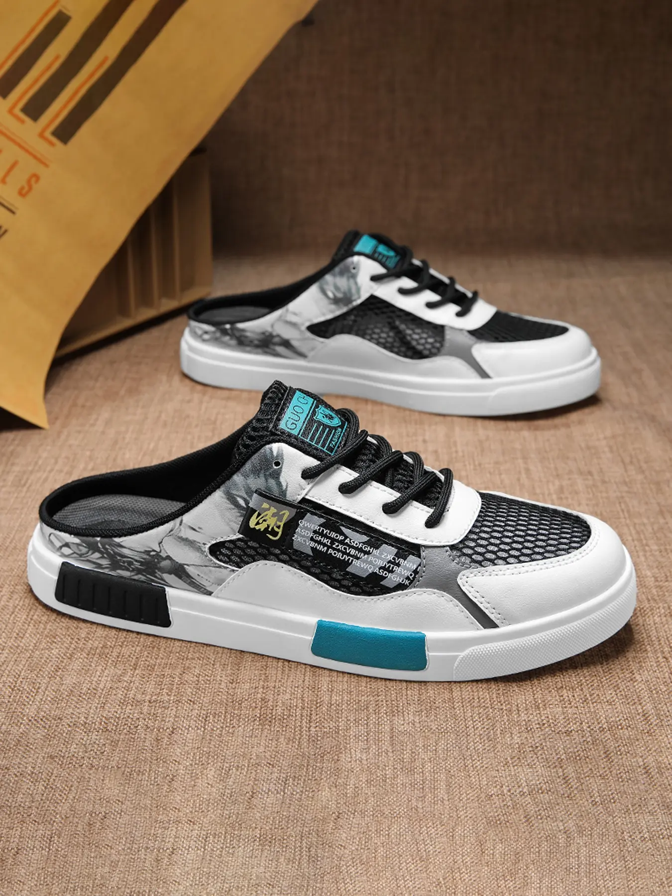 Men's Breathable Mesh Half-Slippers for Daily Wear, Comfortable Casual Lace-Up Shoes in Large Sizes, Stylish and Versatile Footwear