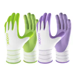 COOLJOB 2/6/10 Pairs Gardening Gloves for Women Ladies, Breathable Rubber Coated for Yard Garden, Lavender Purple & Green Apple