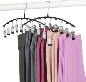 Legging Hangers for Closet Organizer, Hat Hangers for Closet 2 Pack with 10 Clips Holds 20 Leggings, Legging Hanger, Pants Storage Organizer Suitable for Socks, Panties, Underwear, Pants