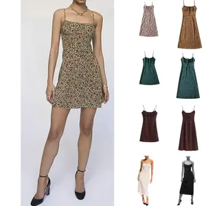 SCUSTY Women's Sexy Square Neck S-Curve Bodycon Dress – Adjustable Spaghetti Straps, Front Tie, Contrast Allover Print, Mini/Midi Length for Summer Vacation