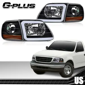 Fit For 1997-2004 Ford F150 C STYLE LED Strip Headlights Headlamps Black/Smoked/Chrome G-PLUS fathersdaygift