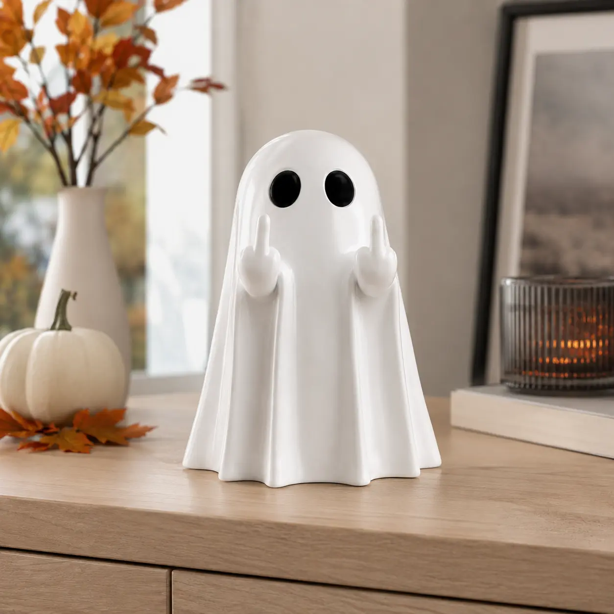 Halloween Ghost Figurine - Spooky Indoor Decor for Farmhouse Tiered Trays & Coffee Table Centerpieces