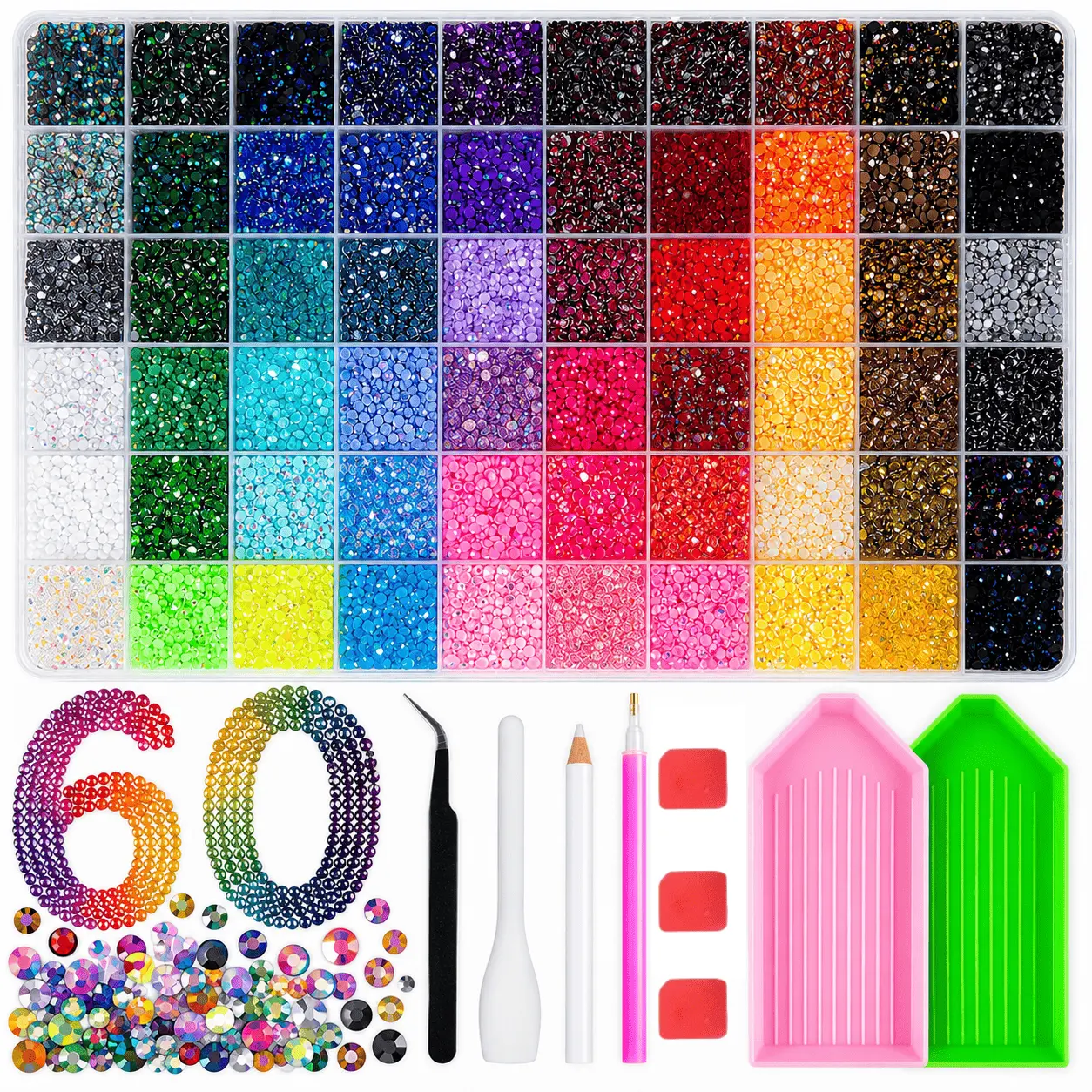 48000Pcs 60Colors 3mm Jelly Flatback RhinestonesBedazzling Kit with Nail Art, Shoes & DlY Diamond Art, DIY Craft Set for Nail Art & Shoes, Ultimate Creative Gift for Her